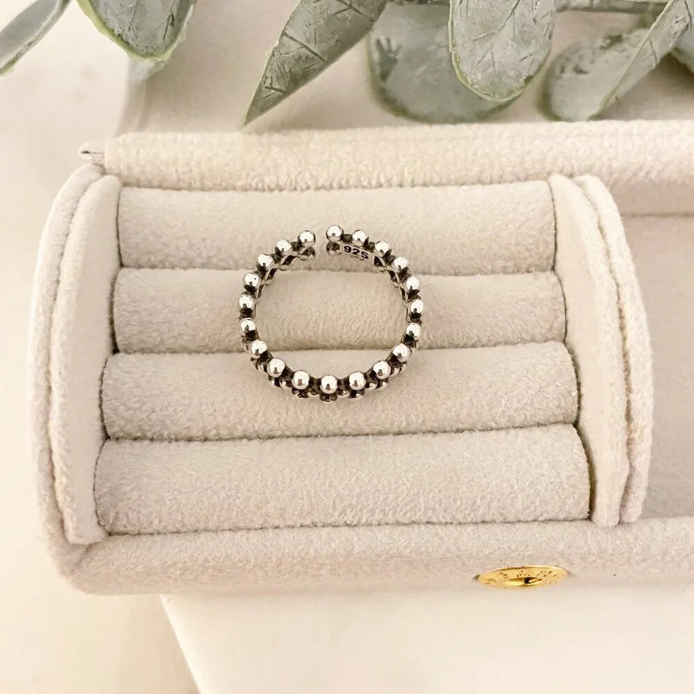 925 Sterling Silver Bead Ring Dainty Ring Band Thin Ring Stackable Ring Band - Picture 5 of 9